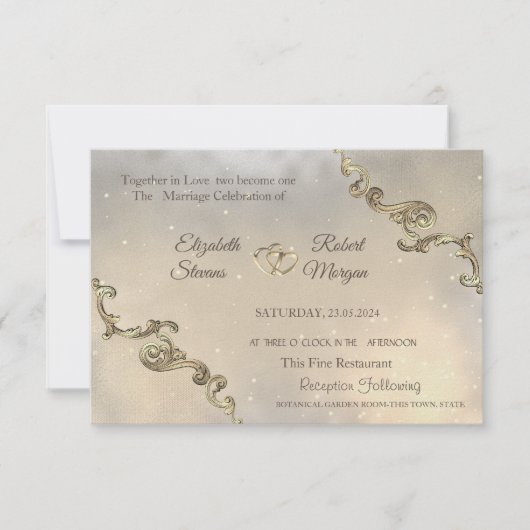 Invitation Elégant Vintage Gold Frame Hearts (Devant)