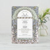 Invitation Elégant Vintage Nouveau Aquarelle Fleurs de Mariag (Debout devant)