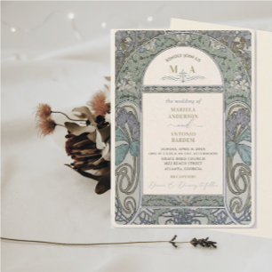 Invitation Elégant Vintage Nouveau Aquarelle Fleurs de Mariag