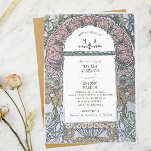 Invitation Elégant Vintage Nouveau Aquarelle Fleurs de Mariag