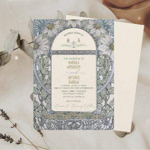 Invitation Elégant Vintage Nouveau Aquarelle Fleurs de Mariag