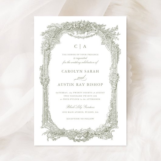 Invitation Elégant Vintage Ornament cadre Mariage