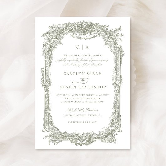 Invitation Elégant Vintage Ornament cadre Mariage
