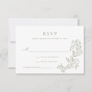 Invitation Elégant Vintage Ornament Design Sage Wedding RSVP