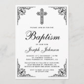 Invitation Élégant Vintage Ornate Cross Baptism (Devant)