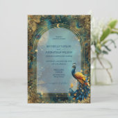 Invitation Elegant Vintage Peacock Feather Enchanted Forest (Debout devant)