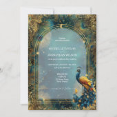 Invitation Elegant Vintage Peacock Feather Enchanted Forest (Devant)