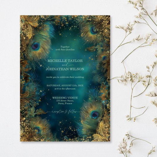 Invitation Elegant Vintage Peacock Feather Enchanted Forest