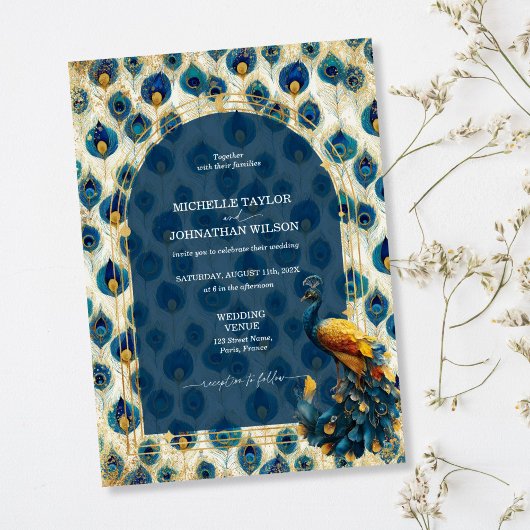 Invitation Elegant Vintage Peacock Feather Enchanted Forest