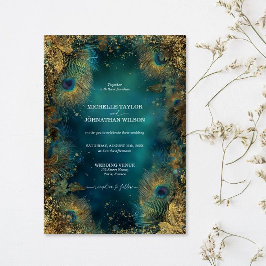 Invitation Elegant Vintage Peacock Feather Enchanted Forest