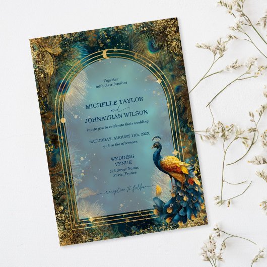 Invitation Elegant Vintage Peacock Feather Enchanted Forest