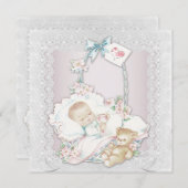 Invitation Elégant Vintage rose bébé fille douche (Devant / Derrière)