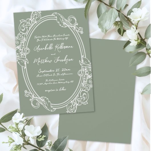 Invitation Elegant Vintage Sage Green Wedding