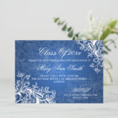 Invitation Élégant Vintage Swirls Graduation Party Blue (Debout devant)