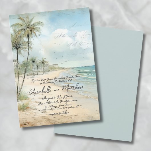 Invitation Elégant Vintage Tropical Beach Mariage