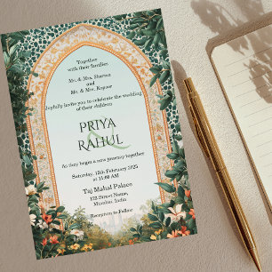 Invitation Élégant Vintage verdure Floral Indien Mariage