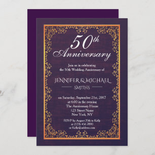 Invitation Élégant Vintage violet Mariage Anniversaire Invita