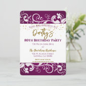 Invitation Elégant violet 80e anniversaire (Debout devant)