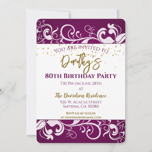 Invitation Elégant violet 80e anniversaire (Devant)