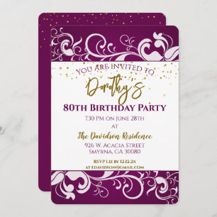 Invitation Elégant violet 80e anniversaire