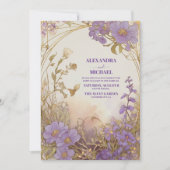 Invitation Elégant violet aquarelle Fleurs verdure Mariage (Devant)