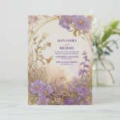 Invitation Elégant violet aquarelle Fleurs verdure Mariage (Debout devant)