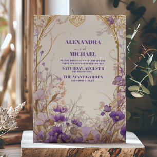Invitation Elégant violet aquarelle Fleurs verdure Mariage