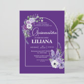 Invitation Élégant violet Arc Floral Lavender Quinceañera (Debout devant)