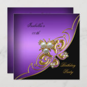 Invitation Elégant violet blanc Black Gold Pearl Anniversaire (Devant / Derrière)