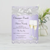 Invitation Élégant violet blanc dentelle Champagne Brunch Inv (Debout devant)