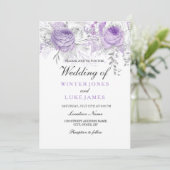 Invitation Elégant violet blanc hiver mariage floral Invitati (Debout devant)