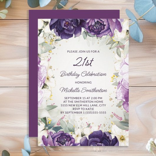 Invitation Elégant violet blanc Parties scintillant florale 2