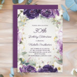 Invitation Elégant violet blanc Parties scintillant florale 3<br><div class="desc">Elégante invitation à la fête du 30e anniversaire pour les femmes avec de jolies fleurs blanches et violettes peintes à la main et des feuilles verts sauge accentués de parties scintillant or. Personnalisé avec un nom et toutes les informations de votre parti. Contactez-moi pour obtenir de l'aide sur vos personnalisations...</div>