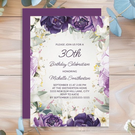 Invitation Elégant violet blanc Parties scintillant florale 3
