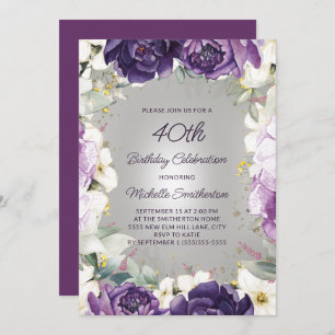 Invitation Elégant violet blanc Parties scintillant florale 4