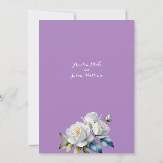 Invitation Élégant violet blanc Rose Floral Mariage frontière (Dos)