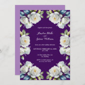 Invitation Élégant violet blanc Rose Floral Mariage frontière (Devant / Derrière)