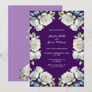 Invitation Élégant violet blanc Rose Floral Mariage frontière