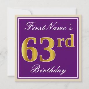 Invitation Elégant, Violet, Doré Faux 63e Anniversaire + Nom
