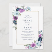 Invitation Elégant violet et bleu Mariage de cadre Floral Inv (Devant)