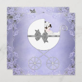 Invitation Elégant violet et gris bébé fille douche (Devant / Derrière)