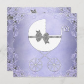 Invitation Elégant violet et gris bébé fille douche (Devant / Derrière)