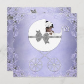 Invitation Élégant violet et gris ethnique bébé fille douche (Devant / Derrière)