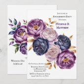 Invitation Élégant violet et Magenta Peony (Devant / Derrière)