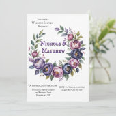 Invitation Elégant violet et Magenta Peony Couples Douche (Debout devant)