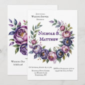 Invitation Elégant violet et Magenta Peony Couples Douche (Devant / Derrière)