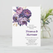 Invitation Elégant violet et Magenta Peony Couples Douche (Debout devant)