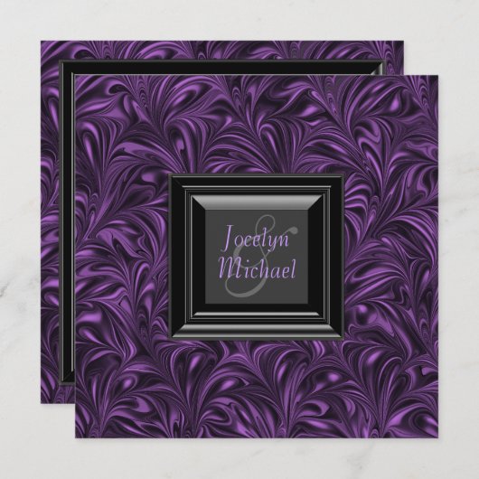 Invitation Élégant violet et Mariage noir (Devant / Derrière)