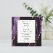 Invitation Élégant violet et or Agate Mariage en pierre (Debout devant)