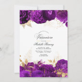 Invitation Elégant violet et or Floral Quinceañera (Devant)